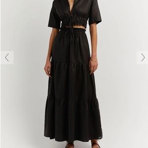 DISSH Bonnie Black Linen 3-Tiered Lined High-Waisted Maxi Skirt Sz 10